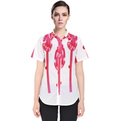 Three Pink Flowers With A Black Background Women s Short Sleeve Shirt