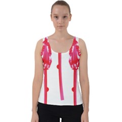 Three Pink Flowers With A Black Background Velvet Tank Top