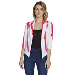 Three Pink Flowers With A Black Background Women s Draped Front 3/4 Sleeve Shawl Collar Jacket