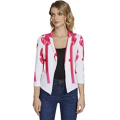 Three Pink Flowers With A Black Background Women s Casual 3/4 Sleeve Spring Jacket