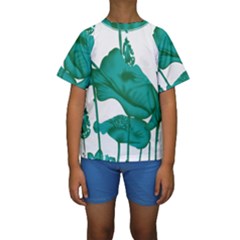 A Painting Of A Flower And A Fish On A Black Background Kids  Short Sleeve Swimwear