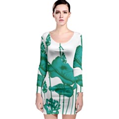 A Painting Of A Flower And A Fish On A Black Background Long Sleeve Bodycon Dress