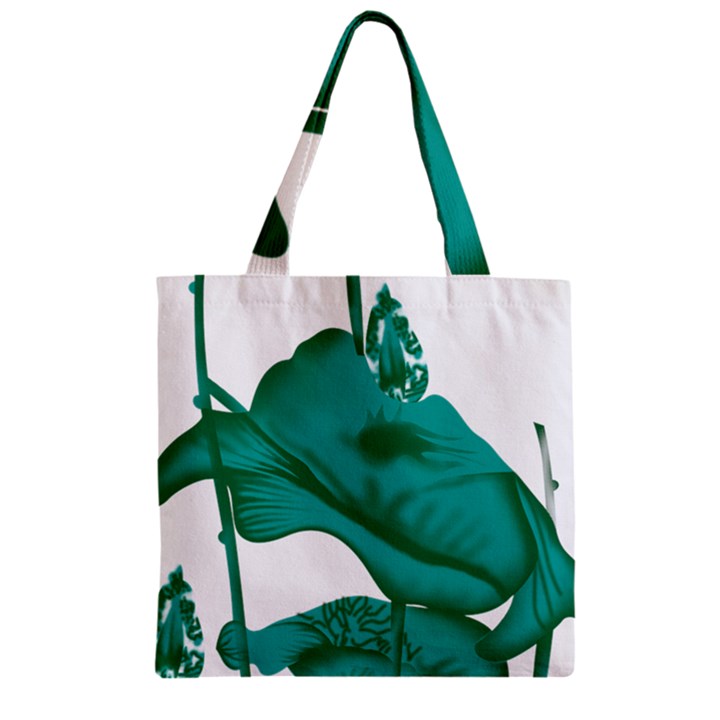 A Painting Of A Flower And A Fish On A Black Background Zipper Grocery Tote Bag