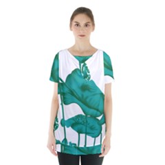 A Painting Of A Flower And A Fish On A Black Background Skirt Hem Sports Top