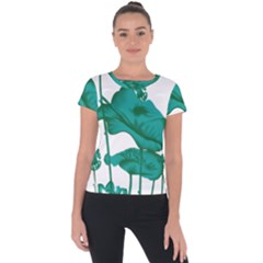 A Painting Of A Flower And A Fish On A Black Background Short Sleeve Sports Top 