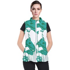 A Painting Of A Flower And A Fish On A Black Background Women s Puffer Vest