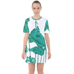 A Painting Of A Flower And A Fish On A Black Background Sixties Short Sleeve Mini Dress