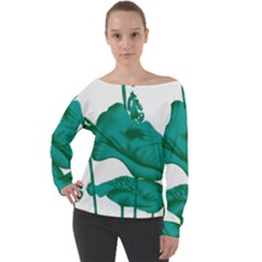 A Painting Of A Flower And A Fish On A Black Background Off Shoulder Long Sleeve Velour Top