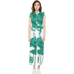 A Painting Of A Flower And A Fish On A Black Background Women s Frill Top Chiffon Jumpsuit