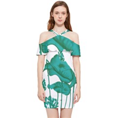 A Painting Of A Flower And A Fish On A Black Background Shoulder Frill Bodycon Summer Dress