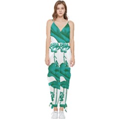 A Painting Of A Flower And A Fish On A Black Background Sleeveless Tie Ankle Chiffon Jumpsuit