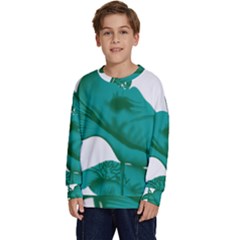 A Painting Of A Flower And A Fish On A Black Background Kids  Crewneck Sweatshirt