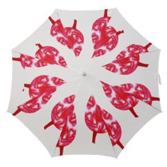 A Pair Of Red Leaves On A Black Background Straight Umbrellas