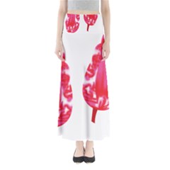 A Pair Of Red Leaves On A Black Background Full Length Maxi Skirt