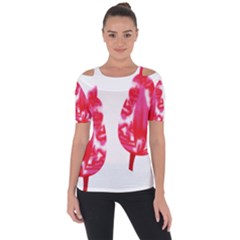 A Pair Of Red Leaves On A Black Background Shoulder Cut Out Short Sleeve Top