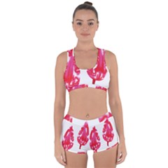 A Pair Of Red Leaves On A Black Background Racerback Boyleg Bikini Set