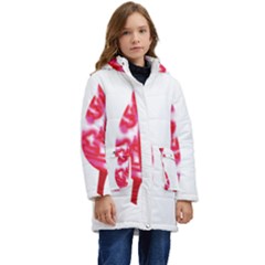 A Pair Of Red Leaves On A Black Background Kids  Hooded Longline Puffer Jacket