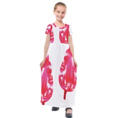 A Pair Of Red Leaves On A Black Background Kids  Short Sleeve Maxi Dress