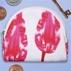 A Pair Of Red Leaves On A Black Background Horseshoe Style Canvas Pouch