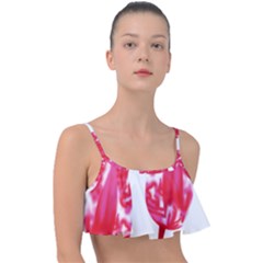 A Pair Of Red Leaves On A Black Background Frill Bikini Top