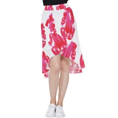 A Pair Of Red Leaves On A Black Background Frill Hi Low Chiffon Skirt