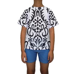 A Black And White Image Of An Ornate Design Kids  Short Sleeve Swimwear