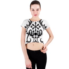 A Black And White Image Of An Ornate Design Crew Neck Crop Top