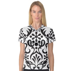 A Black And White Image Of An Ornate Design V-neck Sport Mesh T-shirt