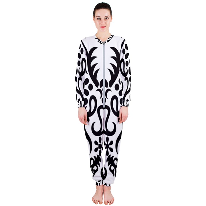 A Black And White Image Of An Ornate Design OnePiece Jumpsuit (Ladies)