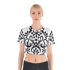 A Black And White Image Of An Ornate Design Cotton Crop Top