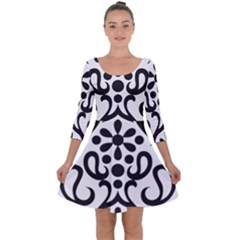 A Black And White Image Of An Ornate Design Quarter Sleeve Skater Dress