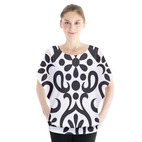 A Black And White Image Of An Ornate Design Batwing Chiffon Blouse by catchydesignhill