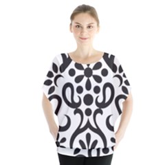 A Black And White Image Of An Ornate Design Batwing Chiffon Blouse