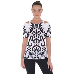 A Black And White Image Of An Ornate Design Shoulder Cut Out Short Sleeve Top