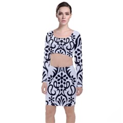 A Black And White Image Of An Ornate Design Long Sleeve Crop Top & Bodycon Skirt Set by catchydesignhill