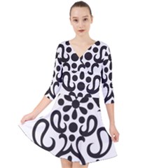 A Black And White Image Of An Ornate Design Quarter Sleeve Front Wrap Dress by catchydesignhill