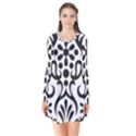 A Black And White Image Of An Ornate Design Long Sleeve V-neck Flare Dress View1