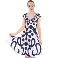 A Black And White Image Of An Ornate Design Cap Sleeve Front Wrap Midi Dress by catchydesignhill