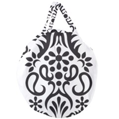 A Black And White Image Of An Ornate Design Giant Round Zipper Tote by catchydesignhill