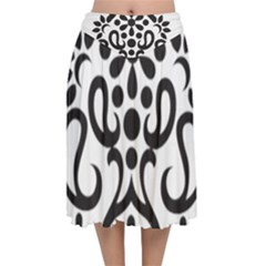 A Black And White Image Of An Ornate Design Velvet Flared Midi Skirt