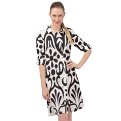 A Black And White Image Of An Ornate Design Long Sleeve Mini Shirt Dress