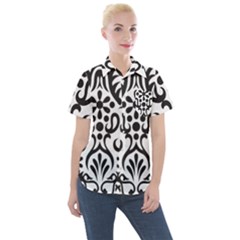 A Black And White Image Of An Ornate Design Women s Short Sleeve Pocket Shirt