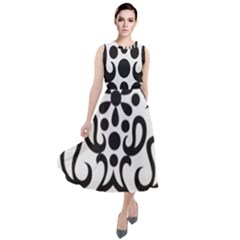 A Black And White Image Of An Ornate Design Round Neck Boho Dress