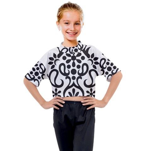 A Black And White Image Of An Ornate Design Kids Mock Neck T-shirt by catchydesignhill