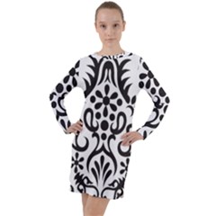 A Black And White Image Of An Ornate Design Long Sleeve Hoodie Dress