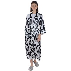 A Black And White Image Of An Ornate Design Maxi Satin Kimono