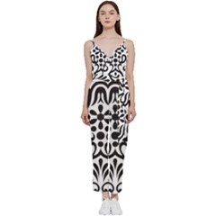 A Black And White Image Of An Ornate Design V-neck Camisole Jumpsuit by catchydesignhill