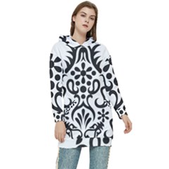 A Black And White Image Of An Ornate Design Women s Long Oversized Pullover Hoodie