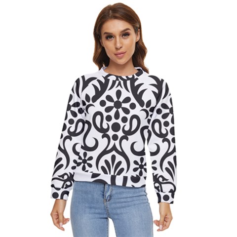 A Black And White Image Of An Ornate Design Women s Long Sleeve Raglan T-shirt by catchydesignhill