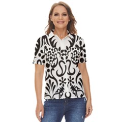 A Black And White Image Of An Ornate Design Women s Short Sleeve Double Pocket Shirt